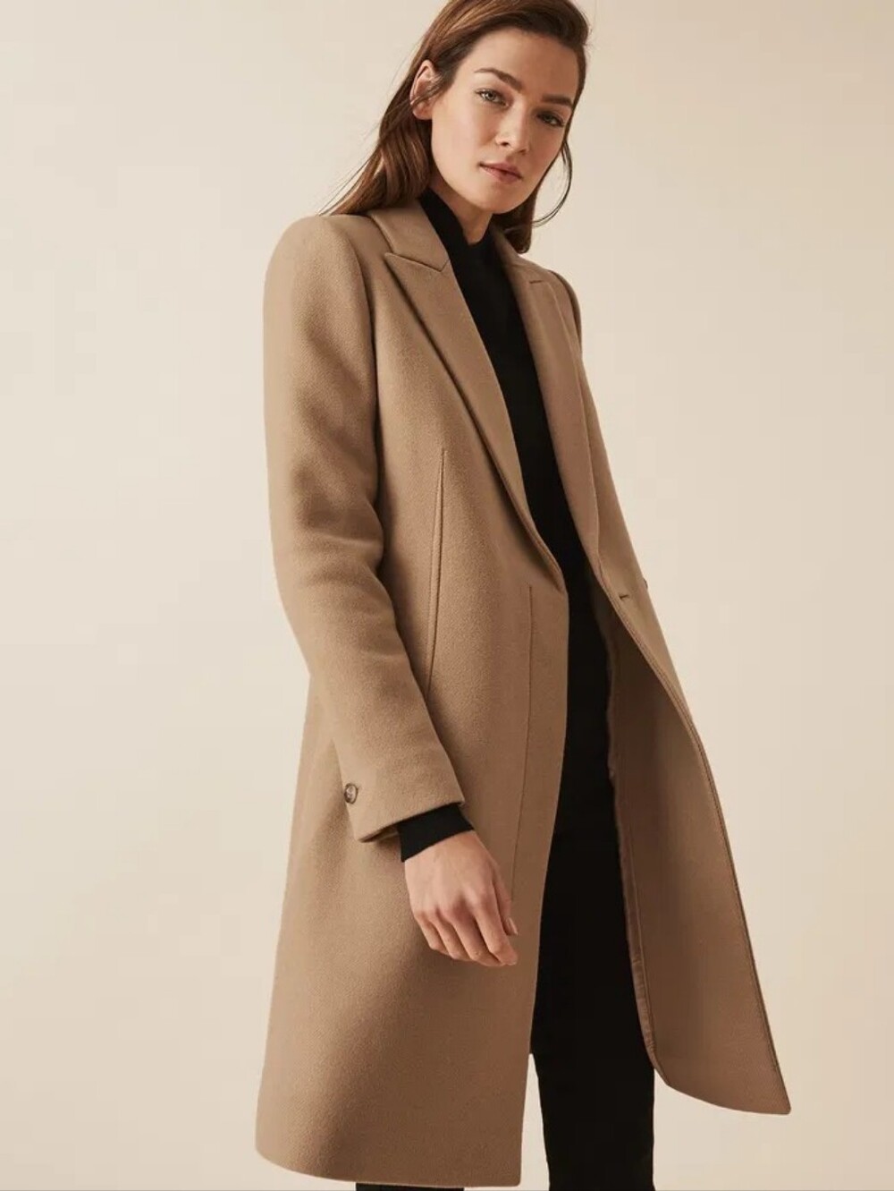 Reiss Santhia Wool Blend Mid Length Coat Camel Sz 2 - Picture 14 of 15